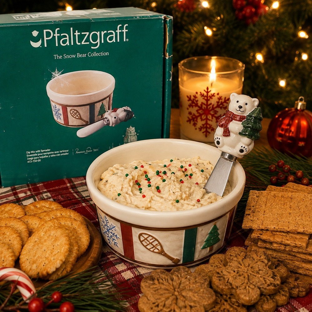 Pfaltzgraff Snow Bear Collection Dip Bowl with Polar Bear Spreader in Box